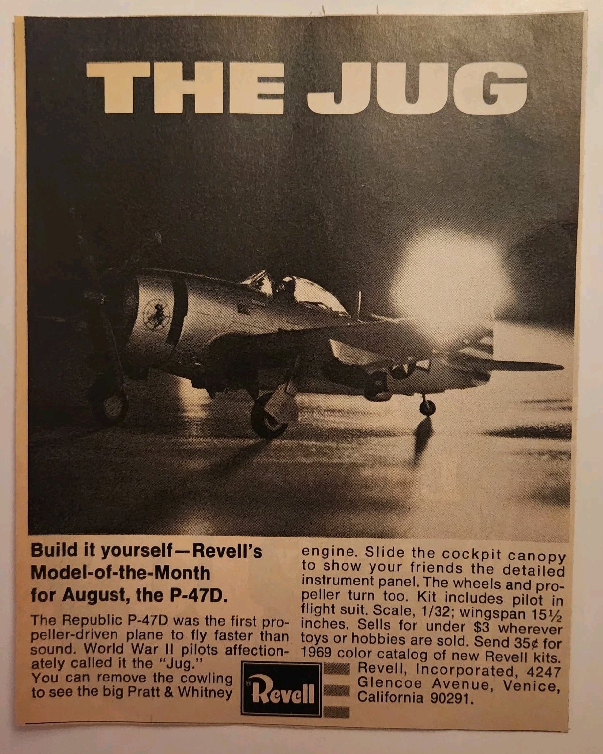 1969 Revell Republic P-47D The Jug Model Airplane Retro Original Print Ad 1960s 1969 Revell Republic P-47D The Jug Model Airplane Retro Original Print Ad 1960s