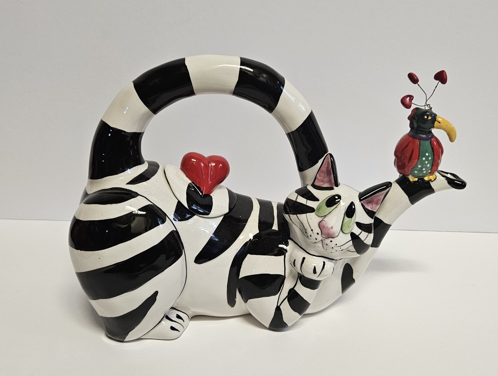 Blue Sky SWAK Lynda Corneille Clancy Cat Teapot Zebra Stripe bird signed Blue Sky SWAK Lynda Corneille Clancy Cat Teapot Zebra Stripe bird signed