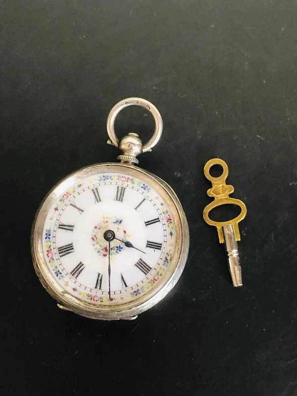 Antique 1881 Swiss Ladies Silver Pocket Watch+KEY Antique 1881 Swiss Ladies Silver Pocket Watch+KEY
