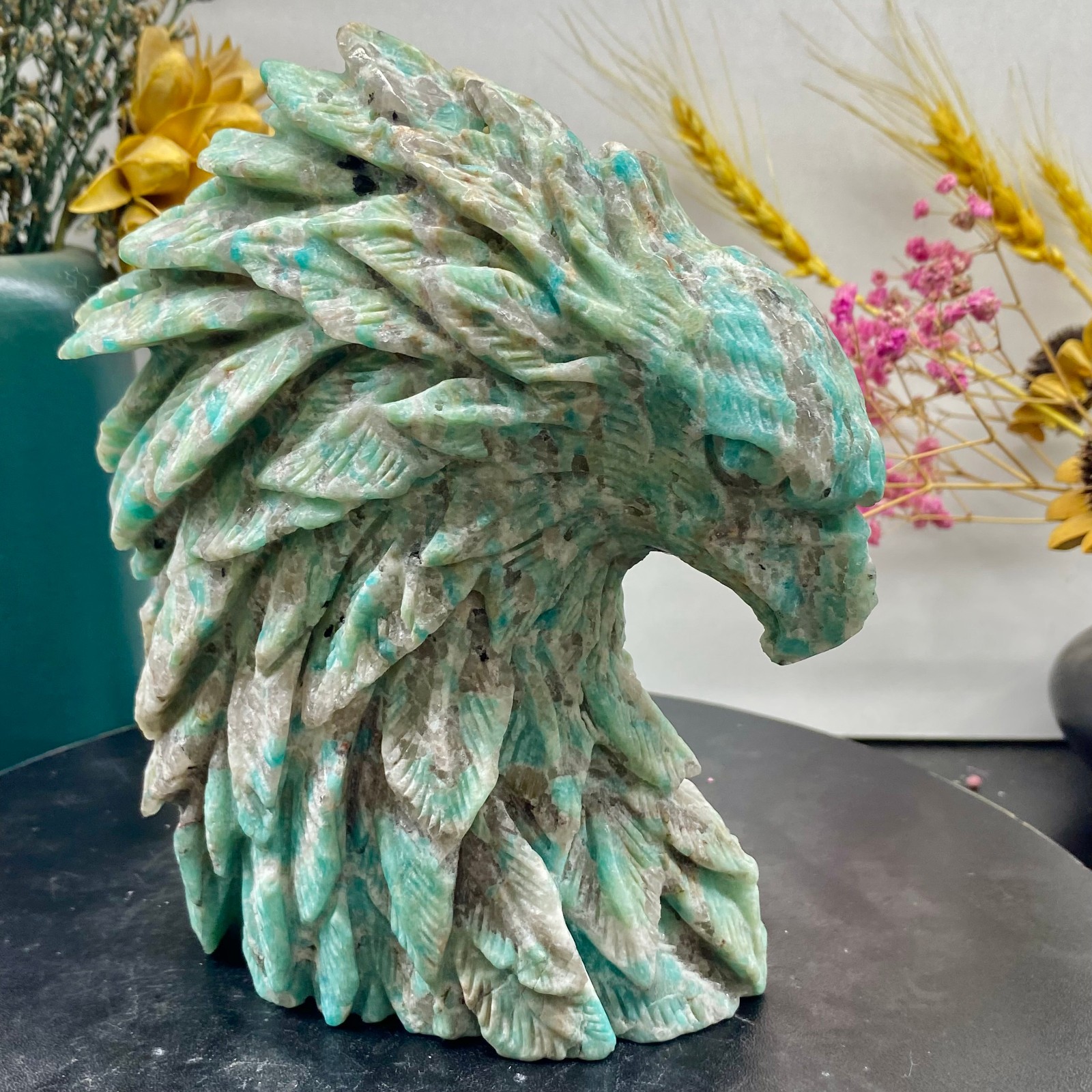 3.46LB Natural Amazonite Carved Eagle Figurine Hand Carved Crystal Hawk Reiki He 3.46LB Natural Amazonite Carved Eagle Figurine Hand Carved Crystal Hawk Reiki He