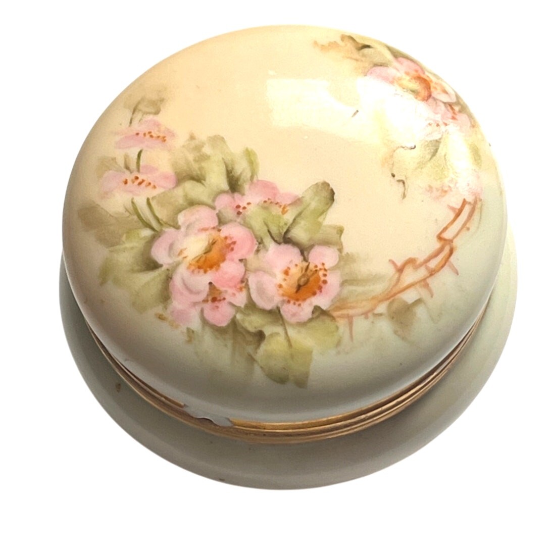 Vintage/Antique A K France Floral Hand Painted Porcelain Pill / Trinket Box Vintage/Antique A K France Floral Hand Painted Porcelain Pill / Trinket Box