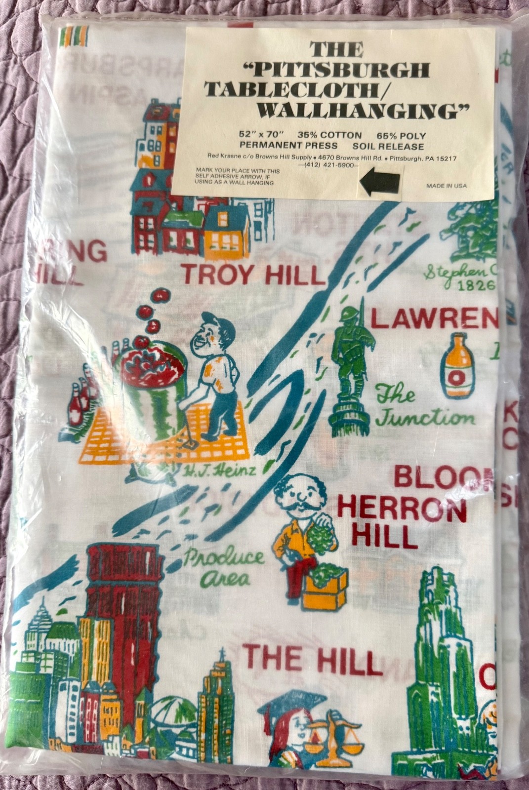 New Vintage Pittsburgh Tablecloth Wall Hanging 52x70" Made in USA 1979 NOS NIP
