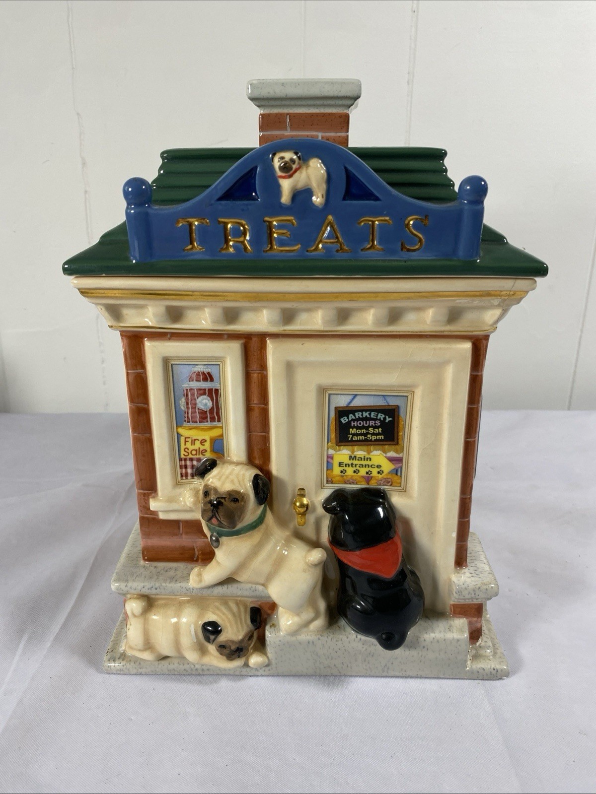Danbury Mint Pug Dog Treat Jar Cookie Canister Ceramic Bakery Shop Vintage