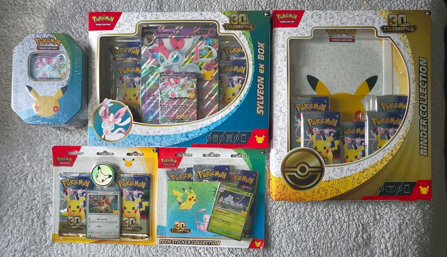 Pokemon TCG 30th Anniversary Sealed Product Bundle - Binder, Blister, Tin, EXBox