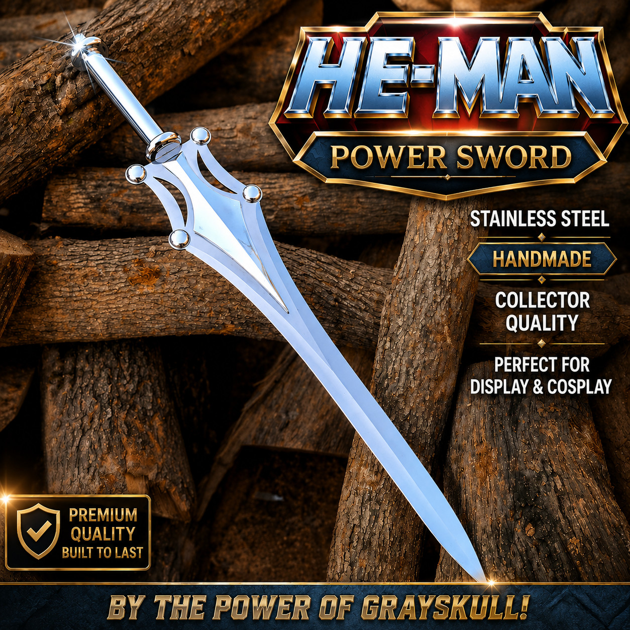 He-Man Power Sword Replica Stainless Steel Collectible With Leather Sheath Gift He-Man Power Sword Replica Stainless Steel Collectible With Leather Sheath Gift