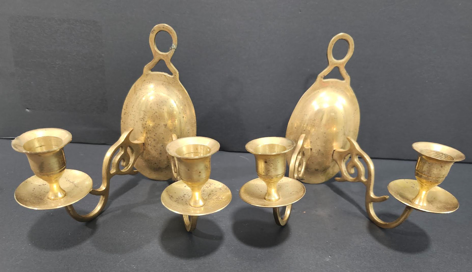 Vintage Brass Wall Sconces Pair Colonial Style Two Light Candle Holders Decor