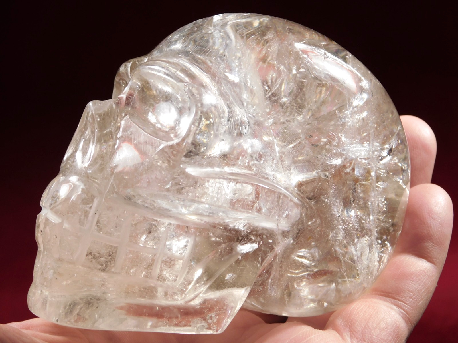 Larger Translucent AAA Quartz Crystal SKULL with Rainbows Brazil 619gr Larger Translucent AAA Quartz Crystal SKULL with Rainbows Brazil 619gr