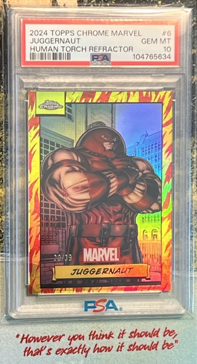 Juggernaut 2024 Topps Chrome Marvel Human Torch Refractor /39 SSP PSA 10 Pop 1 Juggernaut 2024 Topps Chrome Marvel Human Torch Refractor /39 SSP PSA 10 Pop 1