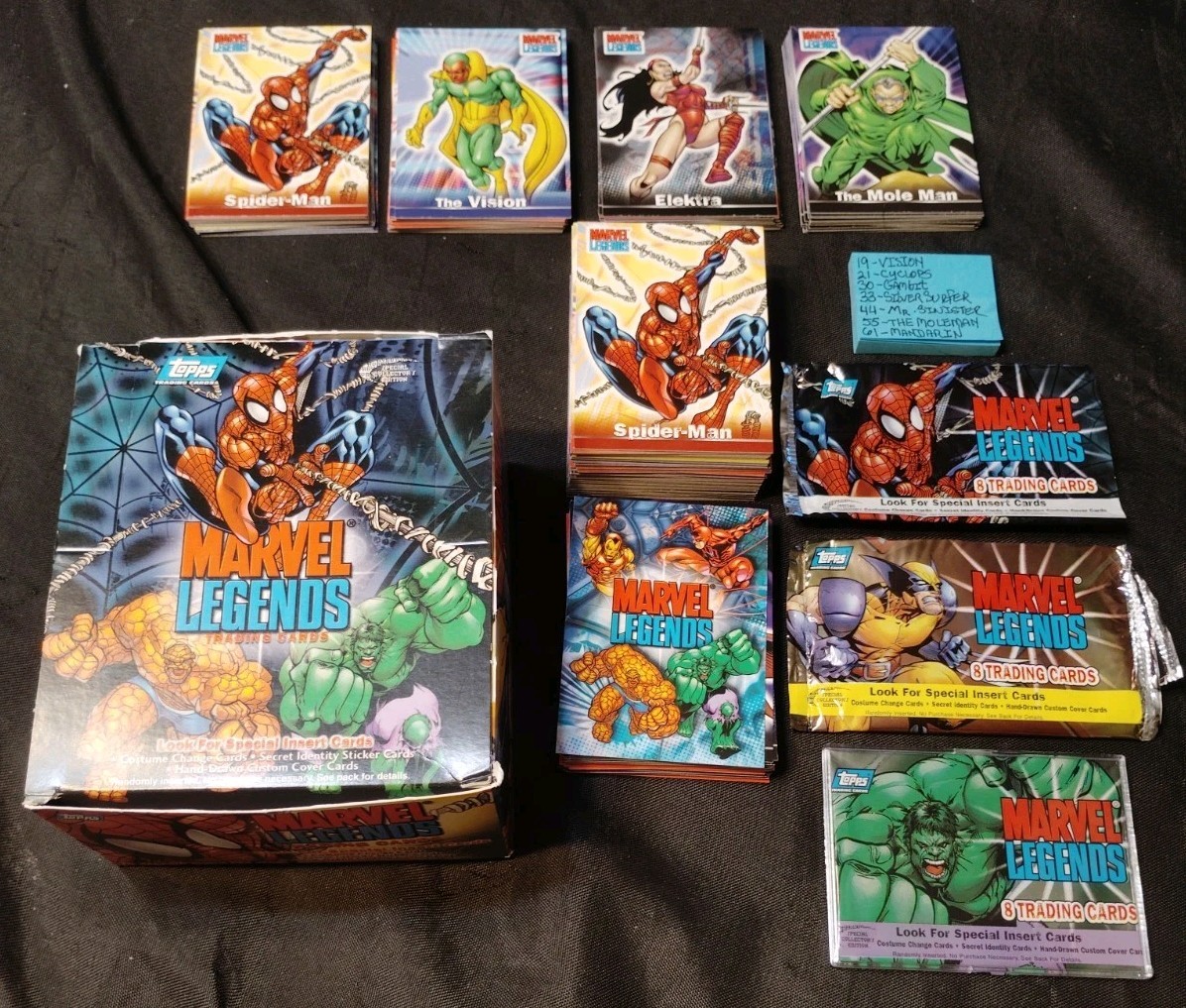 MARVEL LEGENDS CARD SET + NEAR SET (-6 CARDS) 30 XTRAS BOX/8 WRAPPERS TOPPS 2001 MARVEL LEGENDS CARD SET + NEAR SET (-6 CARDS) 30 XTRAS BOX/8 WRAPPERS TOPPS 2001