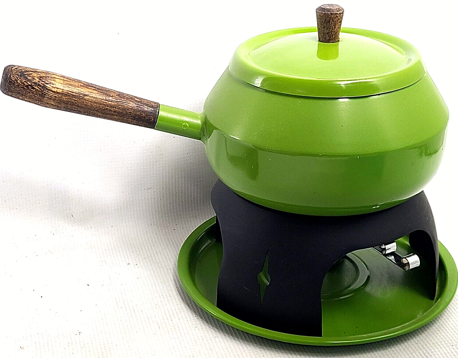 Vintage Mid Century Japanese Avocado Green Fondue Pot Stand Burner Holder Japan