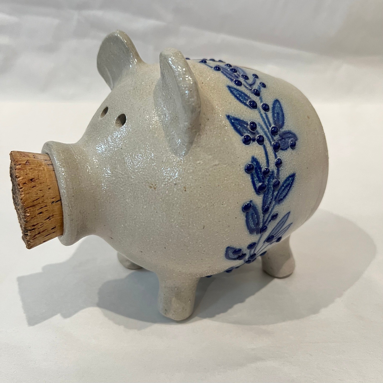 Salmon Falls Stoneware Piggy Bank Blueberry Vines Signed Don Hains Dover NH 2002