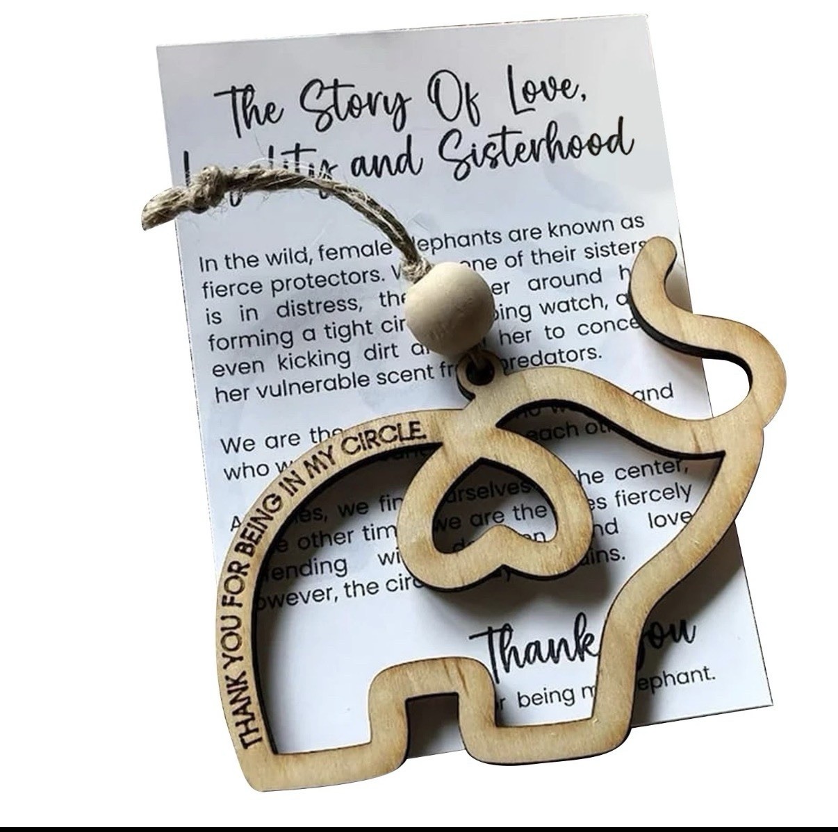 Wooden Elephant Friendship Sisterhood Ornament Keepsake Gifts W/ Card&Bag
