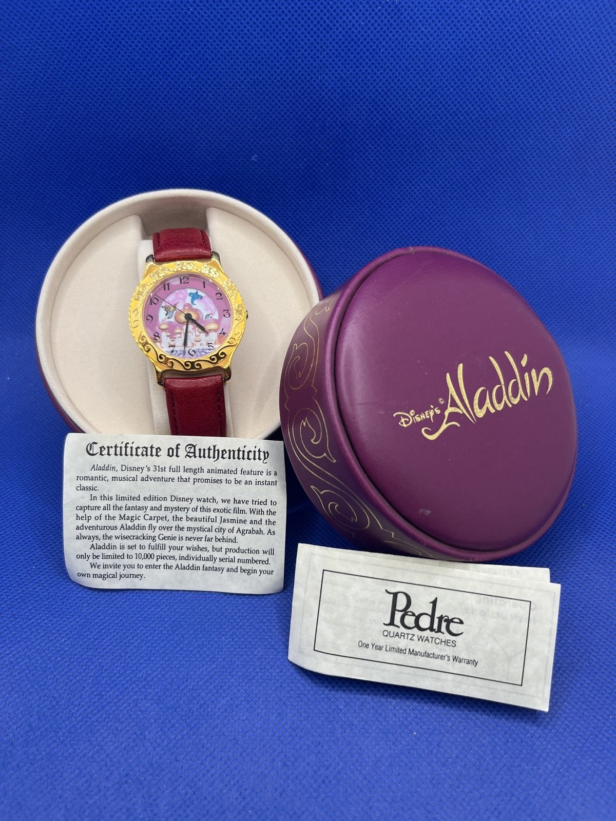 Disney Aladdin Pedre Watch Limited Edition 10000 with COA and Purple Tin Disney Aladdin Pedre Watch Limited Edition 10000 with COA and Purple Tin