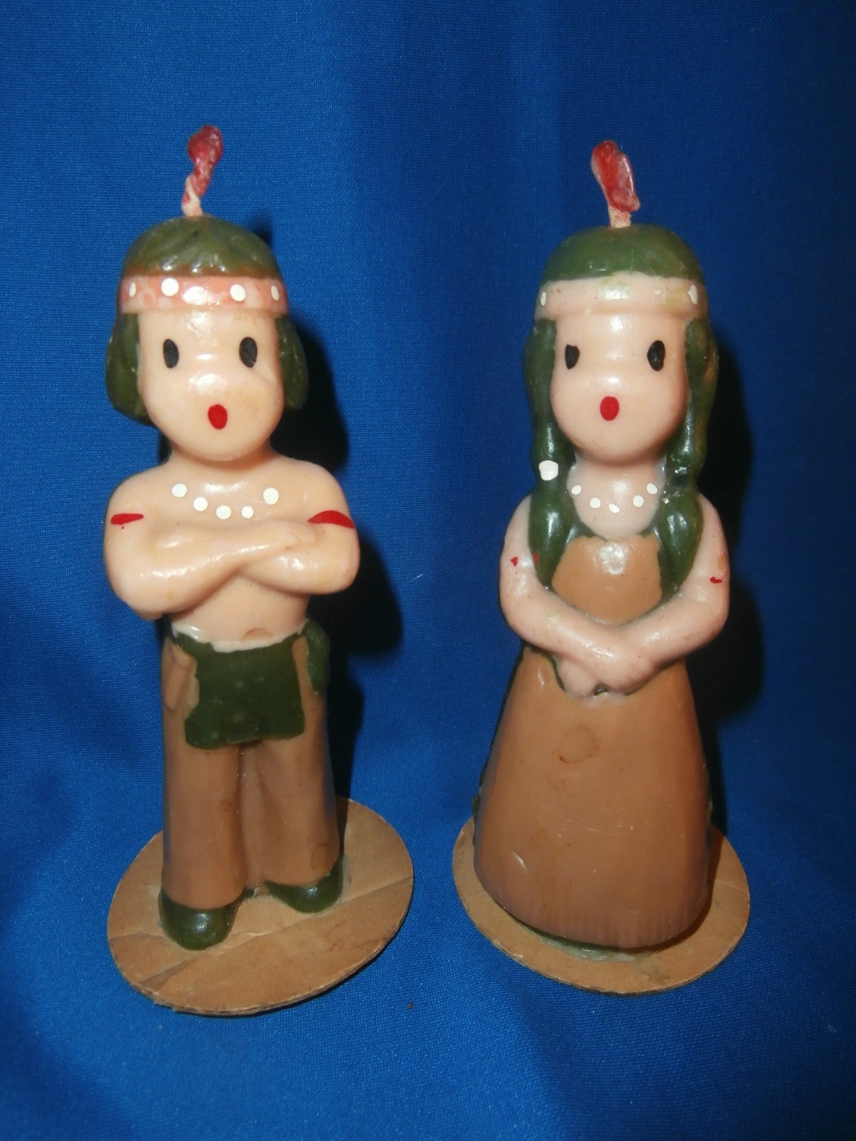 2 Vtg Older Gurley Candles Native American 5 1/4" Thanksgiving Wick is Feather 2 Vtg Older Gurley Candles Native American 5 1/4" Thanksgiving Wick is Feather
