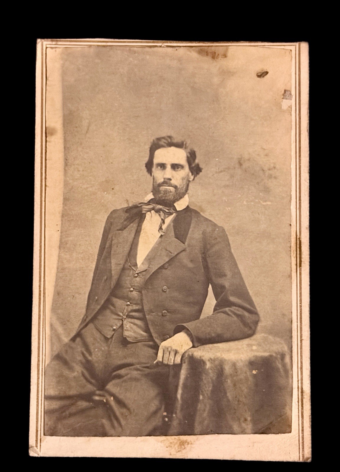 Antique CDV Civil War Portrait~Cent Revenue Stamp~Handsome Bearded Man~c. 1860s Antique CDV Civil War Portrait~Cent Revenue Stamp~Handsome Bearded Man~c. 1860s