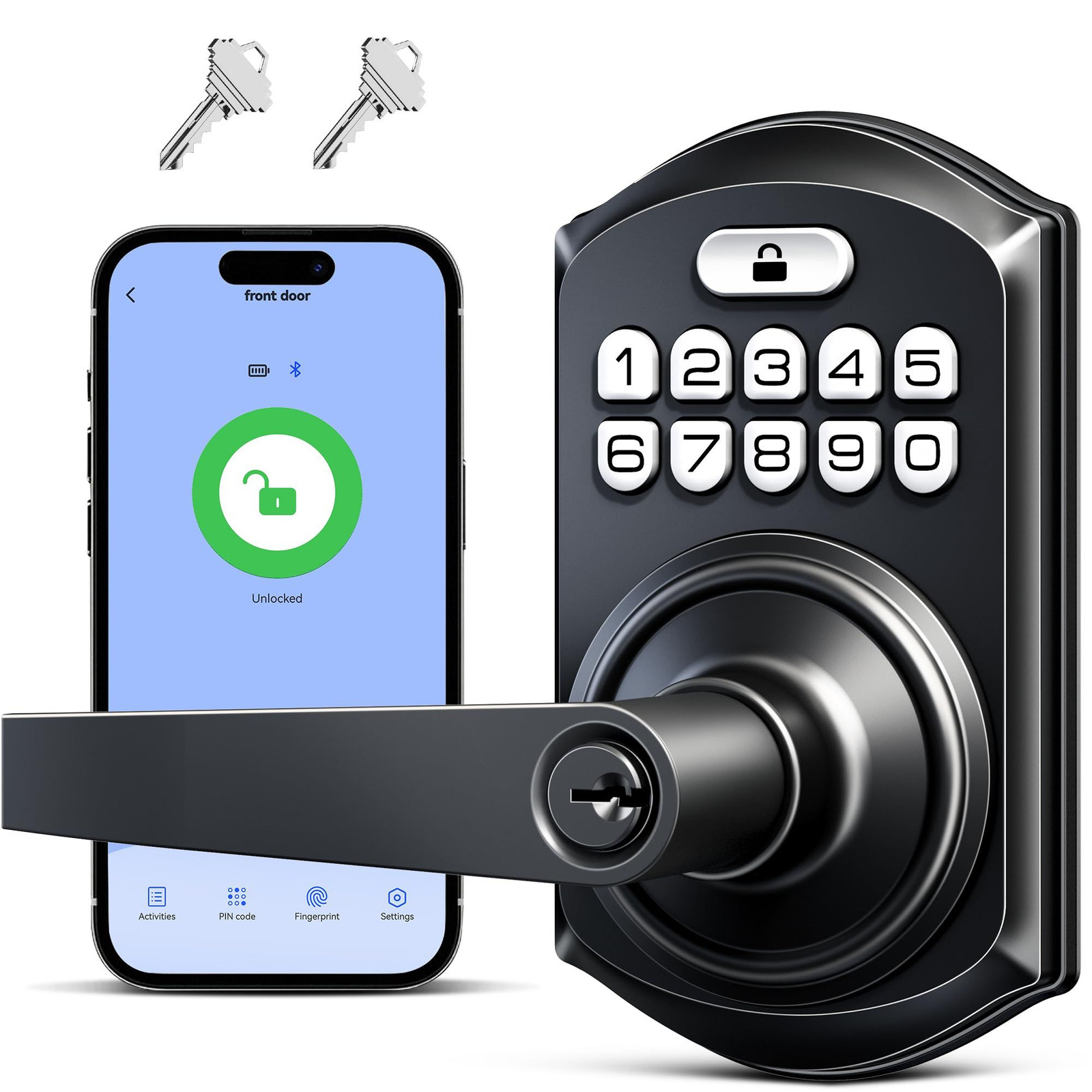 TEEHO TE019 Smart Keypad Door Lock with Handle, App Control, Matte Black TEEHO TE019 Smart Keypad Door Lock with Handle, App Control, Matte Black
