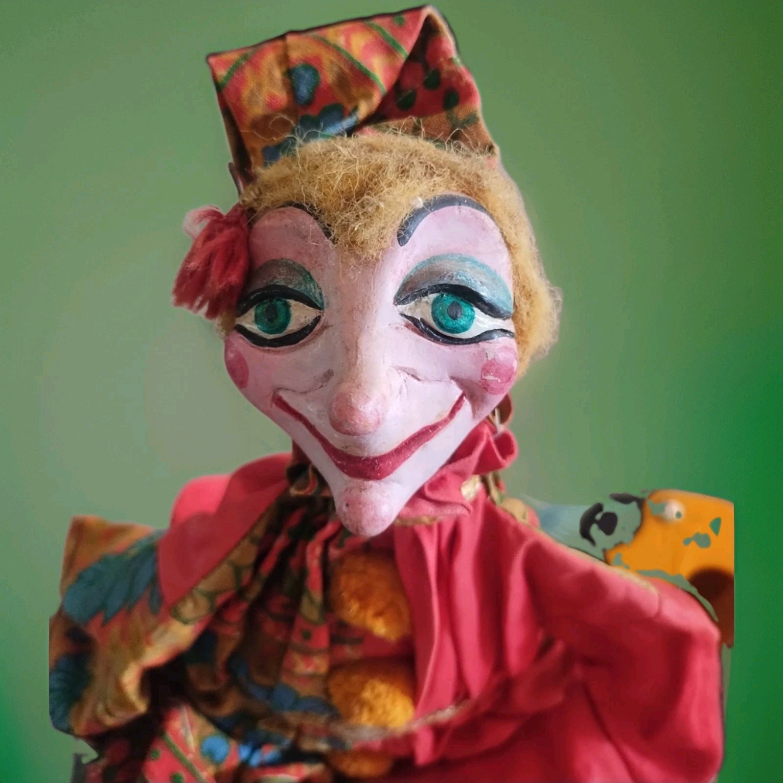 Vintage 1970s Elisa Morrison Handmade Jester Marionette Puppet 14" Needs string