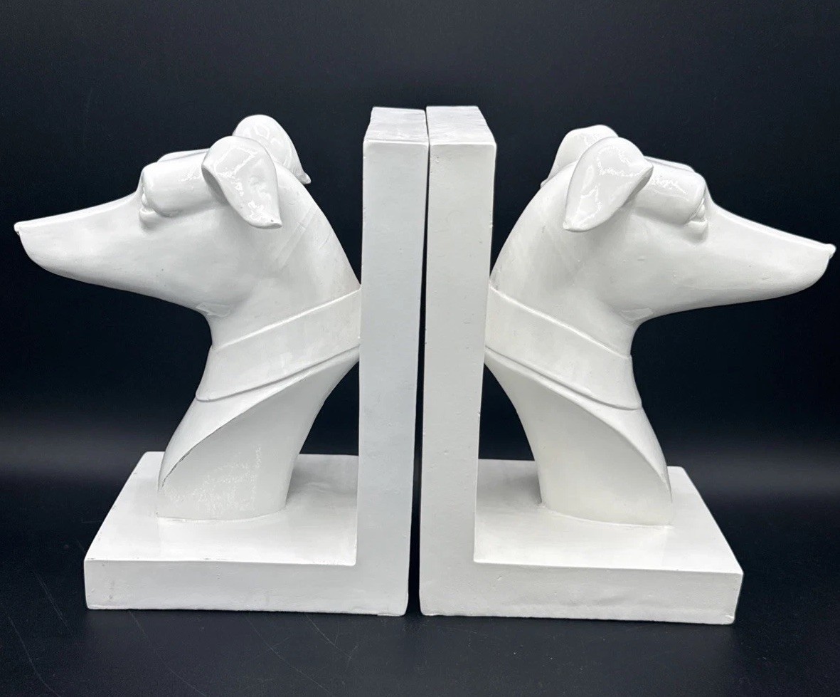 White Greyhound Bookends – Modern Design, 7.5” Tall x 4” Wide Home Décor