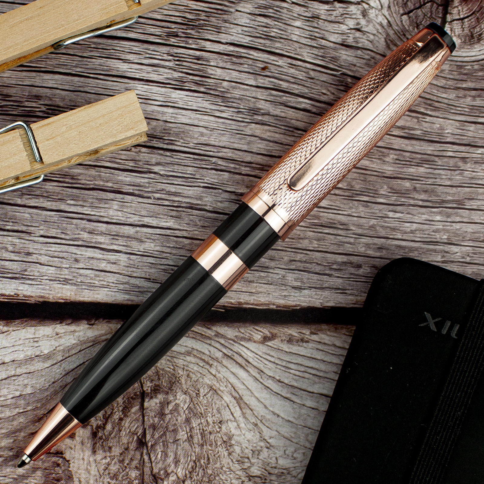 Executive Black Lacquer & Rose Gold Cross Grid Ballpoint Pen, Schmidt Refill Executive Black Lacquer & Rose Gold Cross Grid Ballpoint Pen, Schmidt Refill