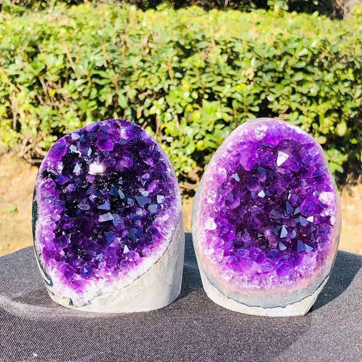 3.91LB 2pc Natural Uruguayan Amethyst Quartz Cave Geode Crystal Specimen Healing