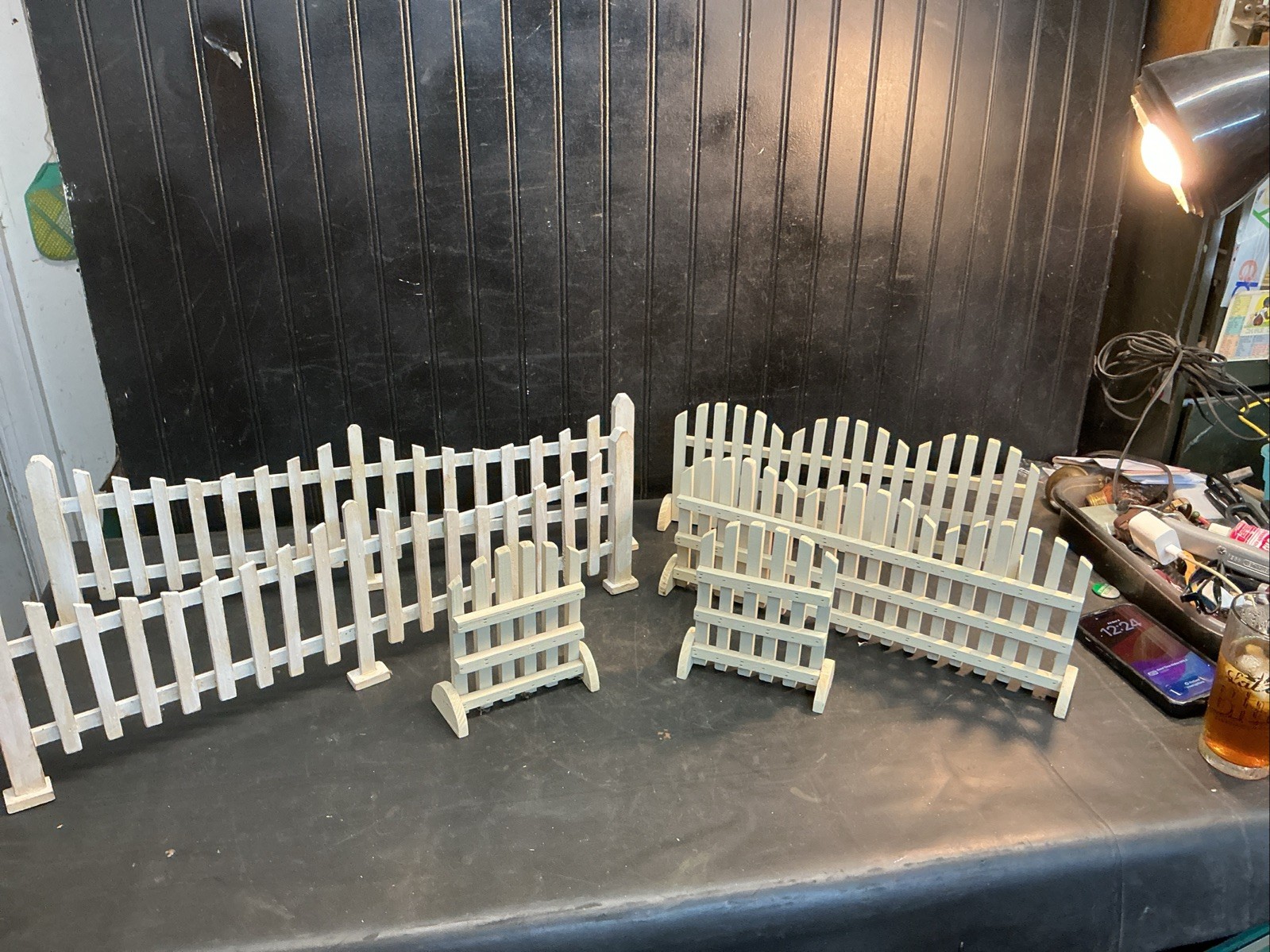 6 Pieces Lg. Vintage Primitive White Wooden Christmas Tree Picket Fence 8ftx6in 6 Pieces Lg. Vintage Primitive White Wooden Christmas Tree Picket Fence 8ftx6in