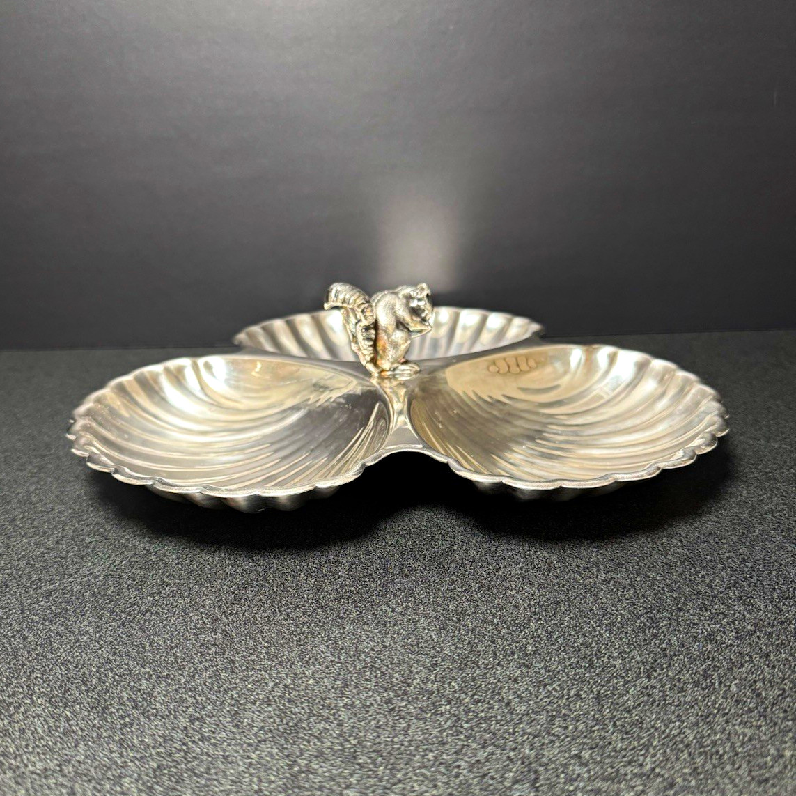 Vintage Pilgrim Silverplate 3-Section Squirrel Nut Dish | Shell Relish Tray Vintage Pilgrim Silverplate 3-Section Squirrel Nut Dish | Shell Relish Tray