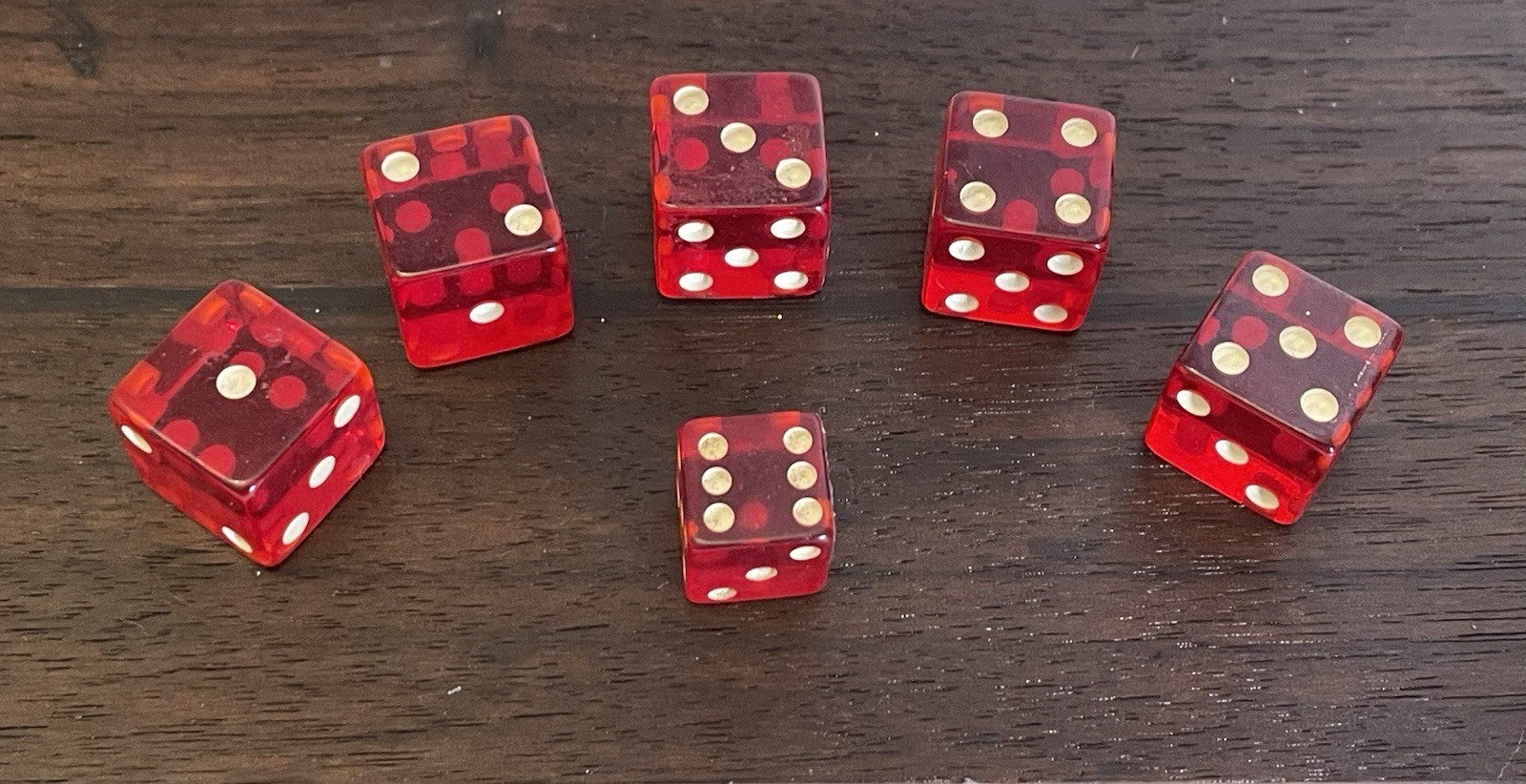 6 Vintage Cherry Red Translucent Bakelite Dice 5 - 1/2” & 1 Mini Tested 6 Vintage Cherry Red Translucent Bakelite Dice 5 - 1/2” & 1 Mini Tested