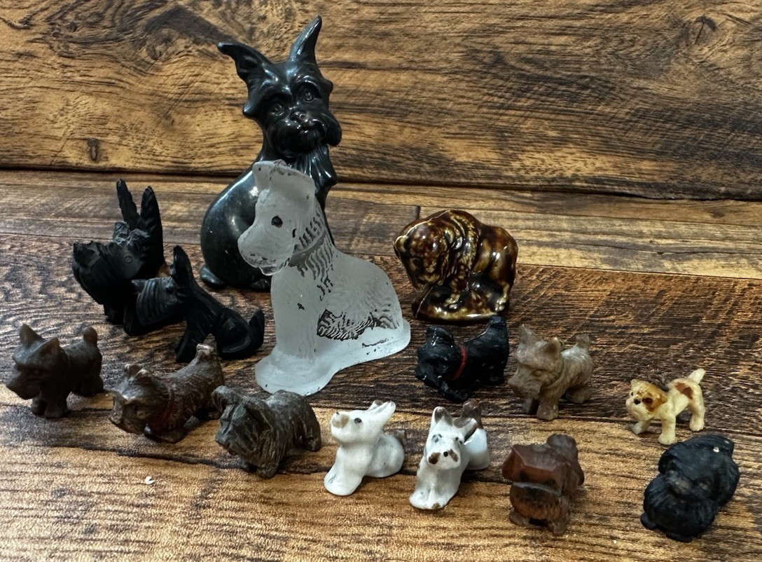 VINTAGE LOT OF 15 TERRIER FIGURES PLUS OTHERS-PORCELAIN WOOD GLASS VINTAGE LOT OF 15 TERRIER FIGURES PLUS OTHERS-PORCELAIN WOOD GLASS