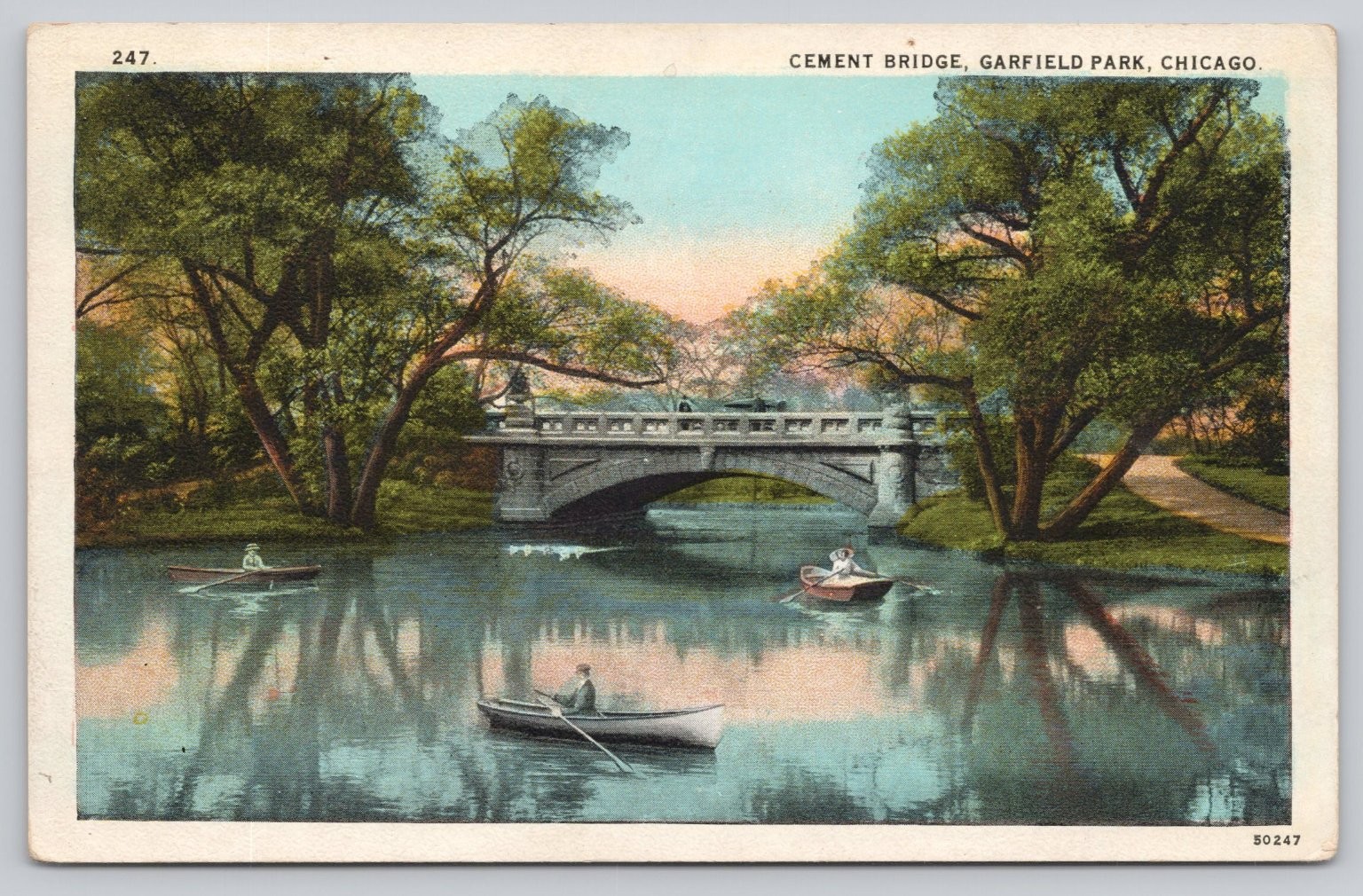 Chicago Garfield Park Cement Bridge Lagoon Rowboats Vintage Postcard Chicago Garfield Park Cement Bridge Lagoon Rowboats Vintage Postcard