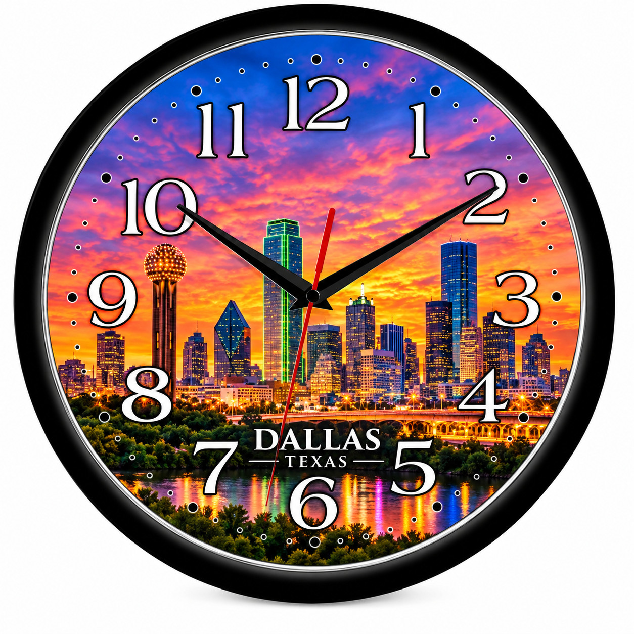 Dallas Texas Skyline 10 Inch Wall Clock Sunset City Home Decor Gift | Quartz