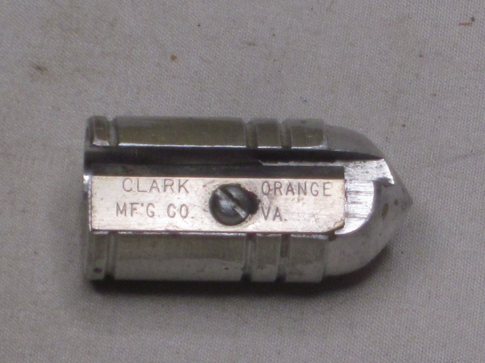 vintage CLARK ORANGE MFG pencil sharpener bullet shaped all metal sharpening un vintage CLARK ORANGE MFG pencil sharpener bullet shaped all metal sharpening un