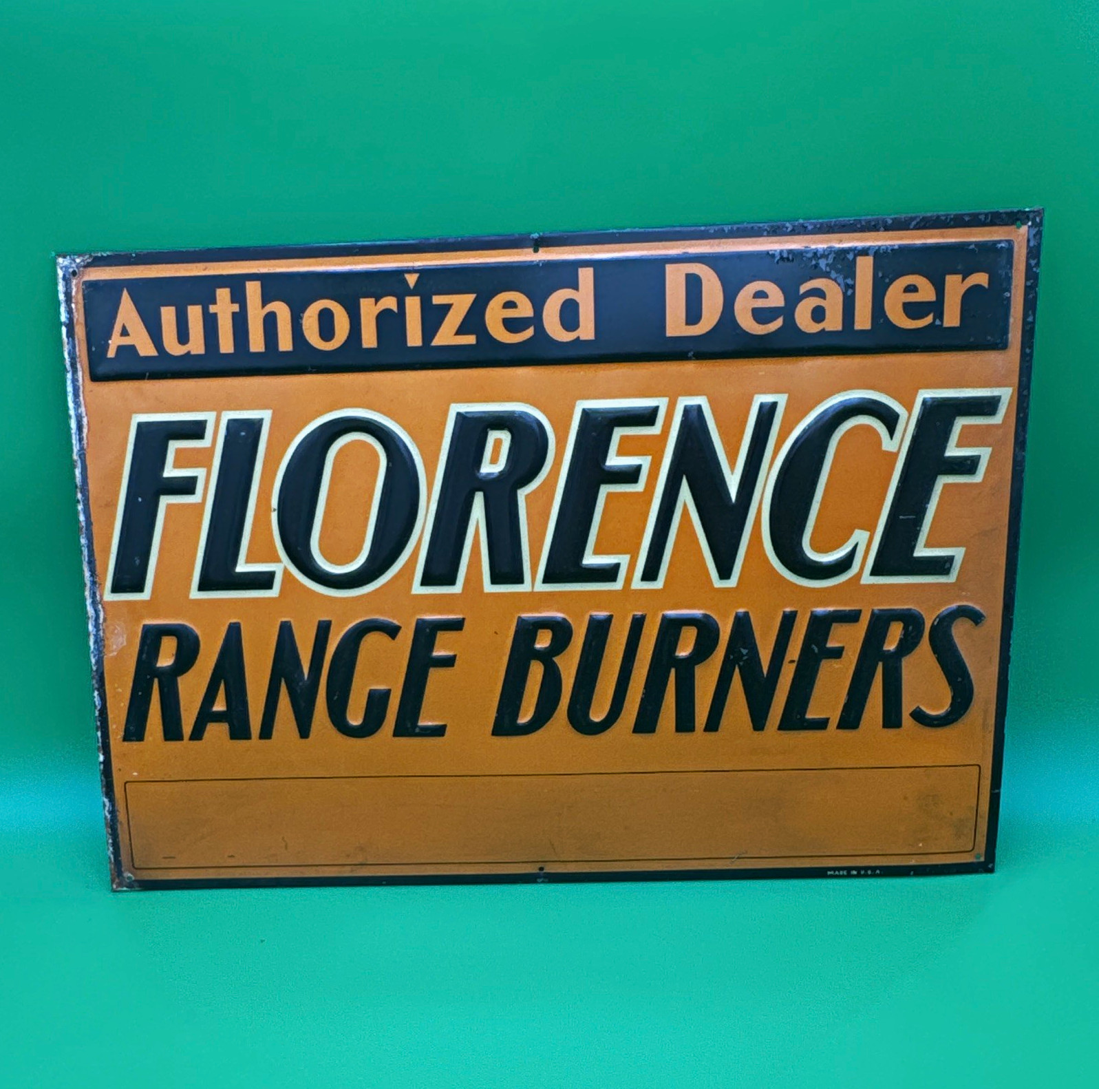 Florence Range Burners Authorized Dealer Advertising Sign U.S.A. M.C.A. Ohio Florence Range Burners Authorized Dealer Advertising Sign U.S.A. M.C.A. Ohio