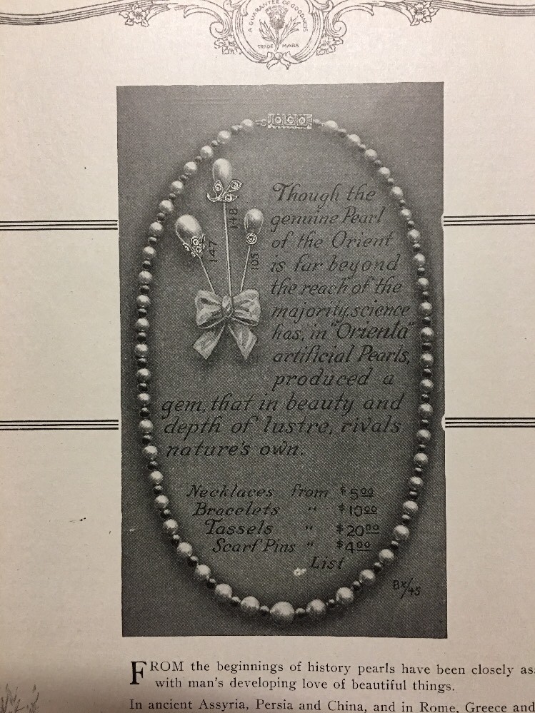 Vintage 1924 Artificial Pearl Jewelry Orienta Leys Christie New York Ad Vintage 1924 Artificial Pearl Jewelry Orienta Leys Christie New York Ad