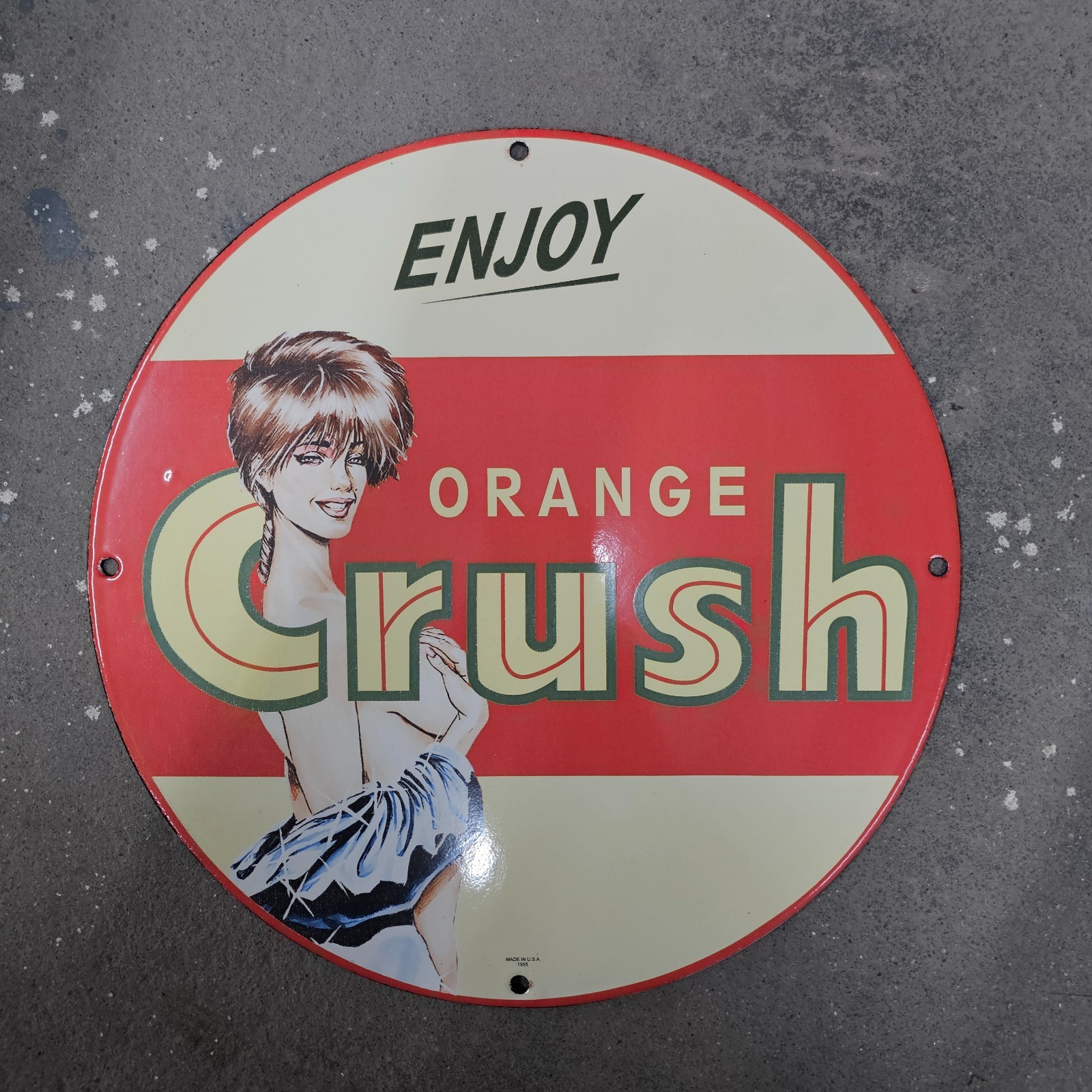 VINTAGE ENJOY CRUSH OLD US GASOLINE OIL GAS PUMP ENAMEL PORCELAIN SIGN VINTAGE ENJOY CRUSH OLD US GASOLINE OIL GAS PUMP ENAMEL PORCELAIN SIGN