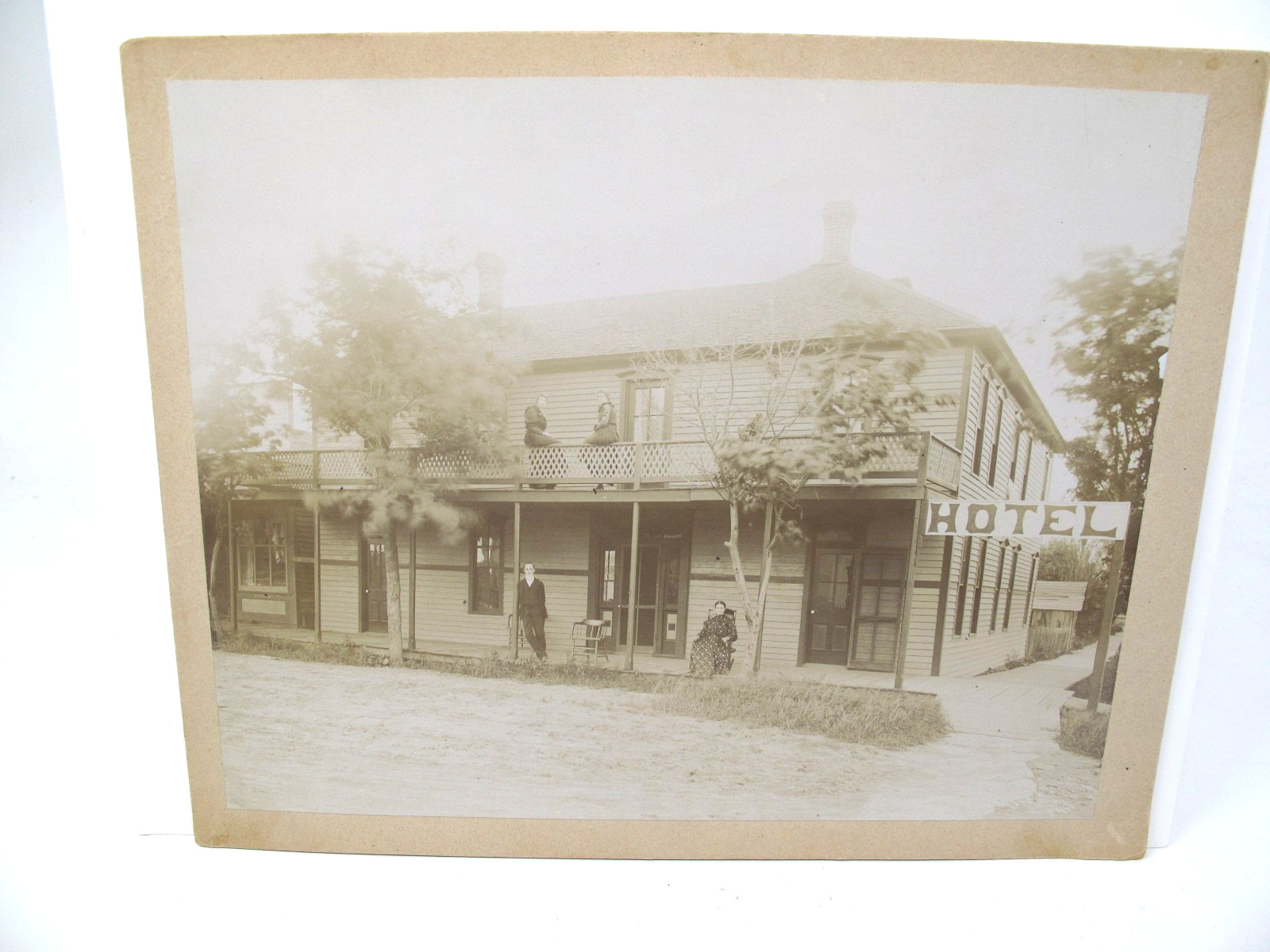 1880's 1910's Sepia Photo Hotel Man Women Architecture Porch Balcony