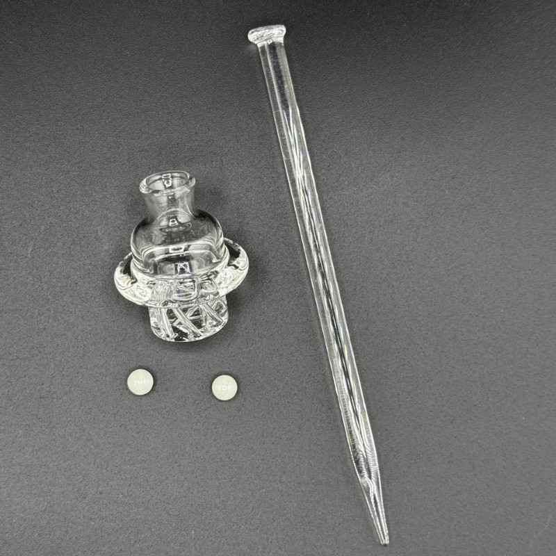 Glass Airflow Spinner Bowl Cap - Wide 20mm White Honey Hive With Dabber Tool Glass Airflow Spinner Bowl Cap - Wide 20mm White Honey Hive With Dabber Tool