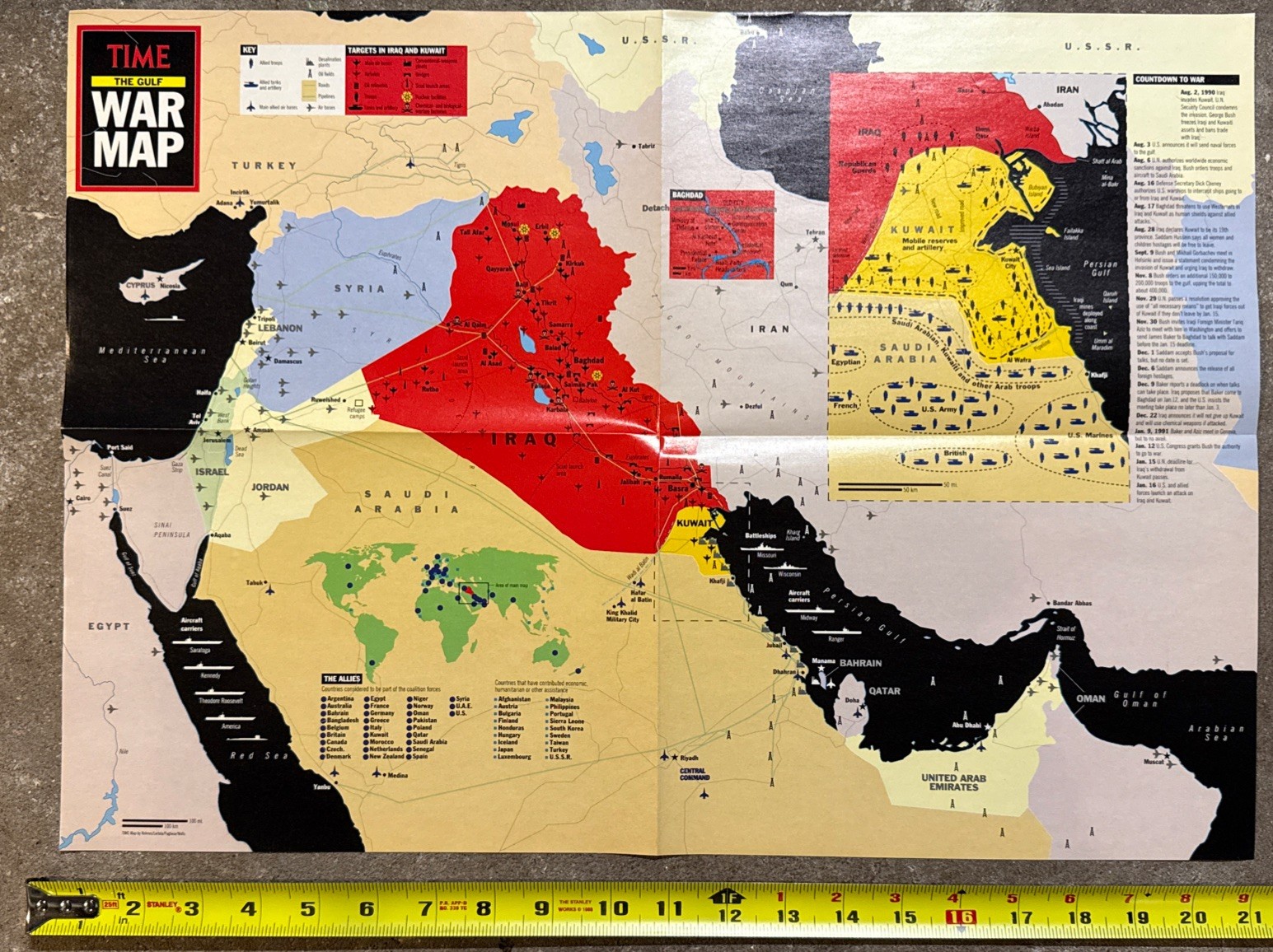 Gulf War Map 1991 From Time Magazine Double Sided New Gulf War Map 1991 From Time Magazine Double Sided New