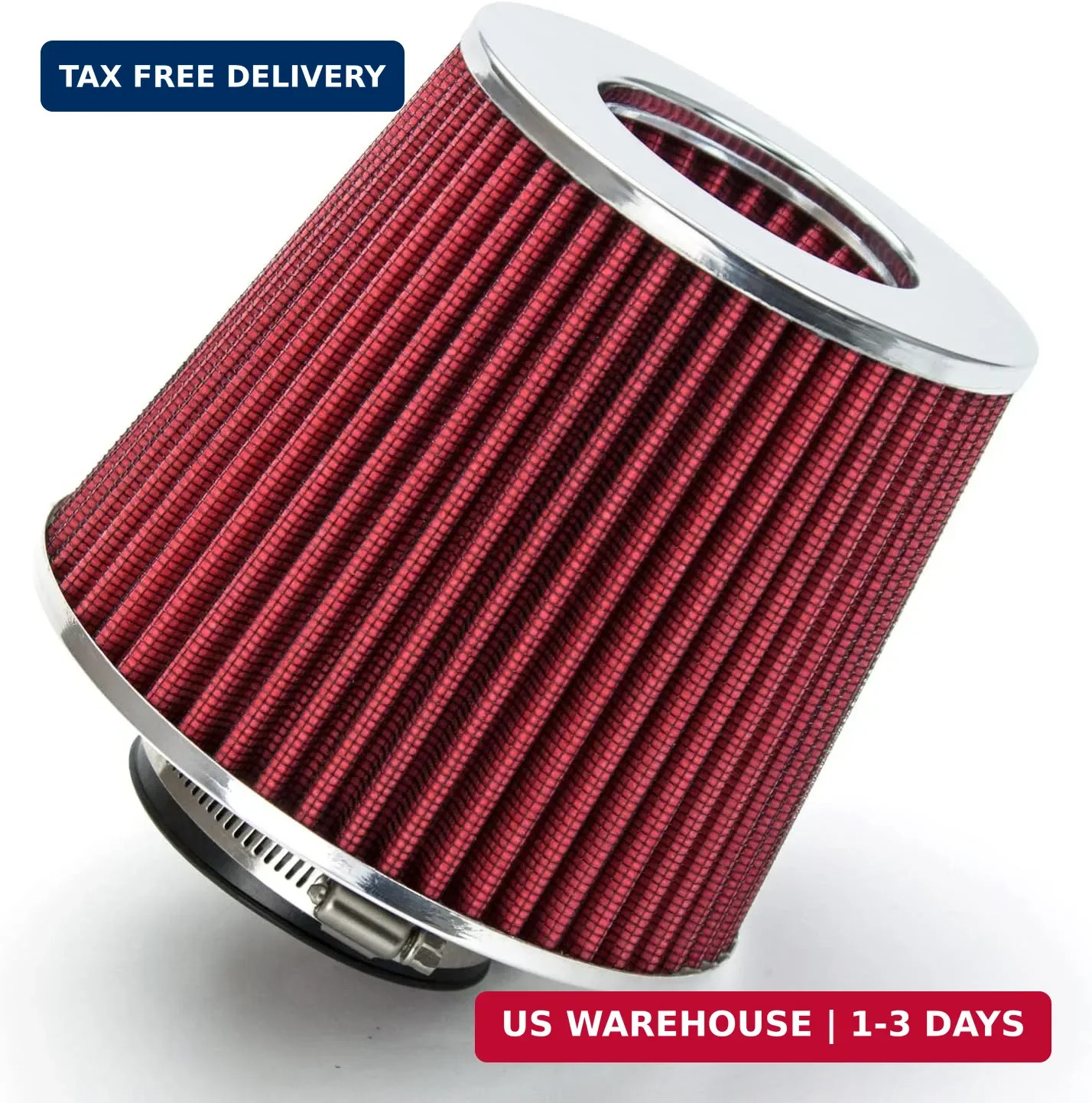 RED Universal Clamp-On Air Intake Filter Dry Washable Cone Air Filter Replacemen RED Universal Clamp-On Air Intake Filter Dry Washable Cone Air Filter Replacemen
