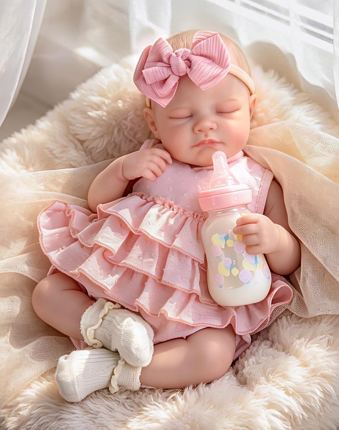 Reborn Baby Dolls, 20'' Realistic Sleeping Newborn Girl in Pink Dress......