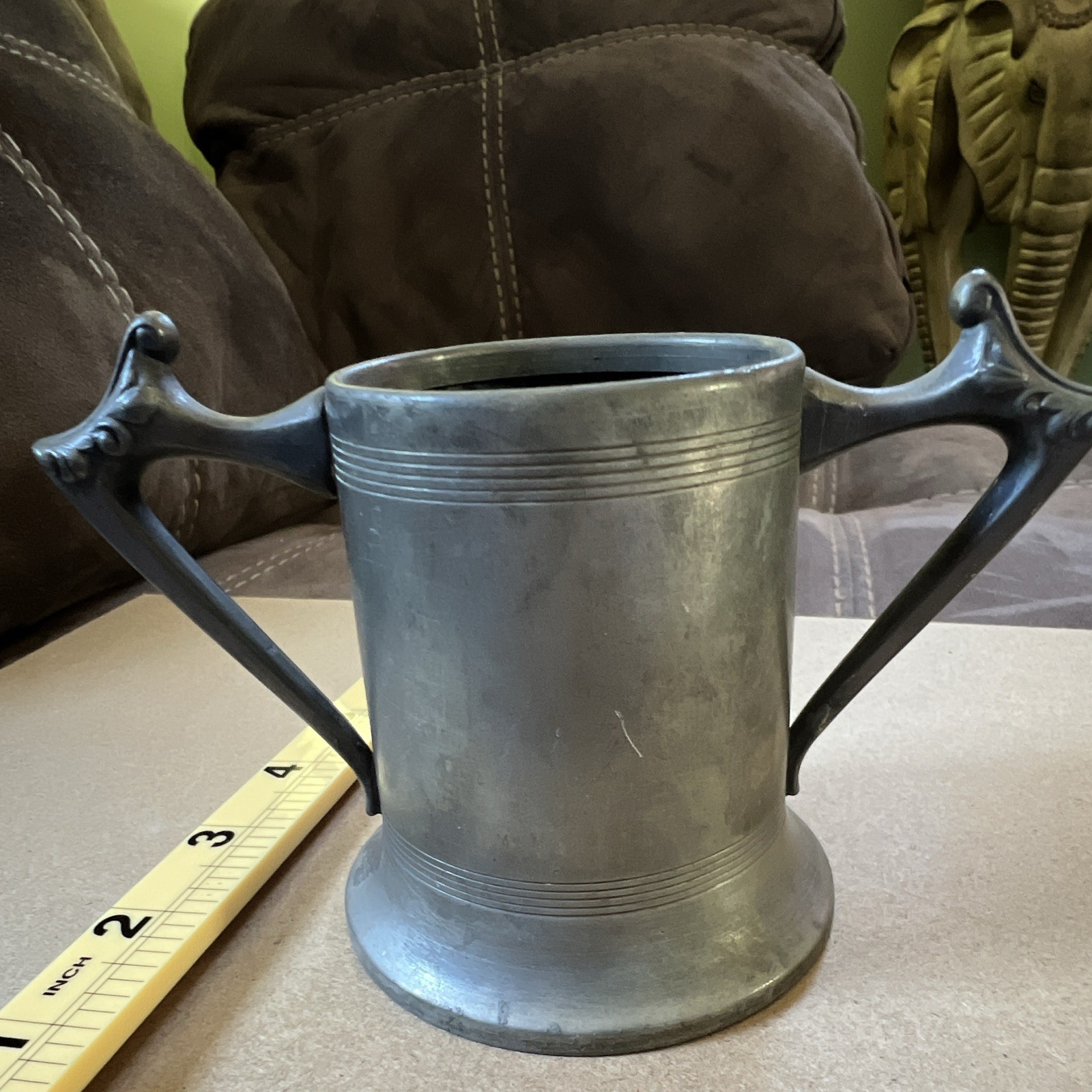 Stieff Pewter Silver Two-Handled Mug Steel Plate Marked Made in USA 851 Stieff Pewter Silver Two-Handled Mug Steel Plate Marked Made in USA 851