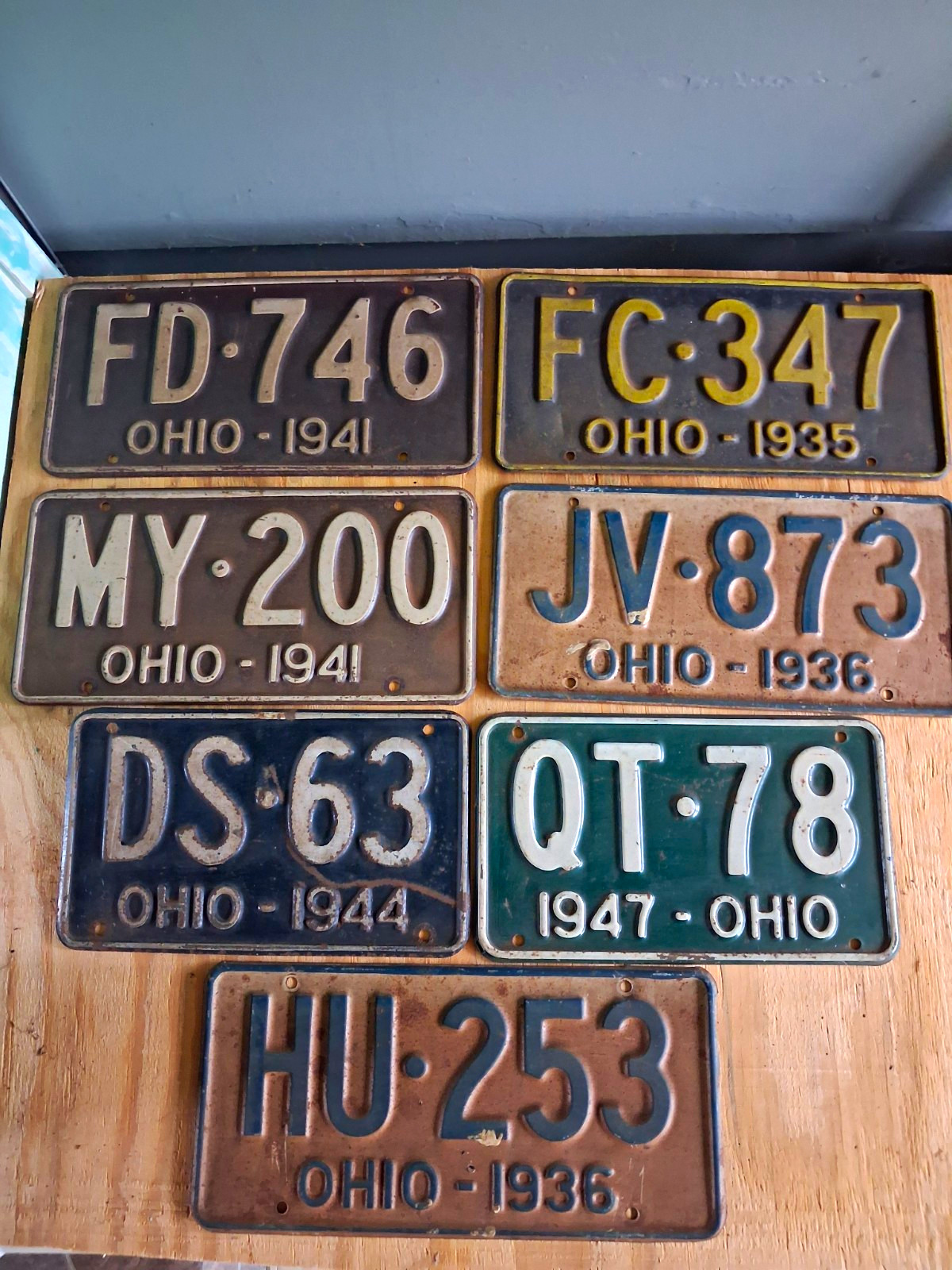 Lot 7 Antique Ohio License Plates 1935 1936 1941 1944 1947 Original Vintage