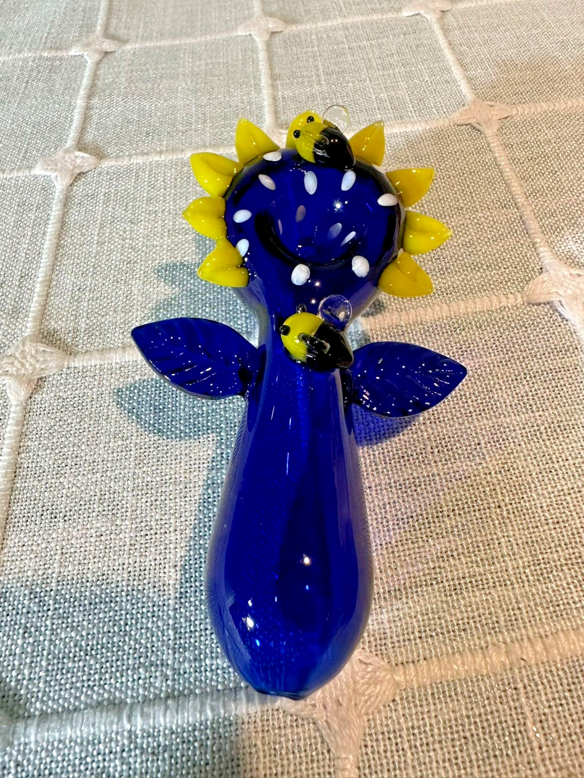 Premium 4" Glass Hand Pipe Bowl Piece Sunflower Bees Design Smoking Glassware