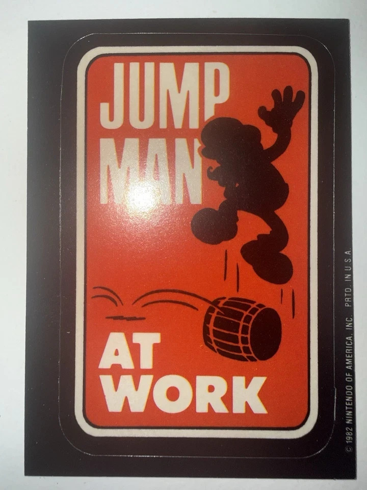 Topps Donkey Kong Jump Man At Work Super Mario rookie sticker 1982 pack fresh NM Topps Donkey Kong Jump Man At Work Super Mario rookie sticker 1982 pack fresh NM