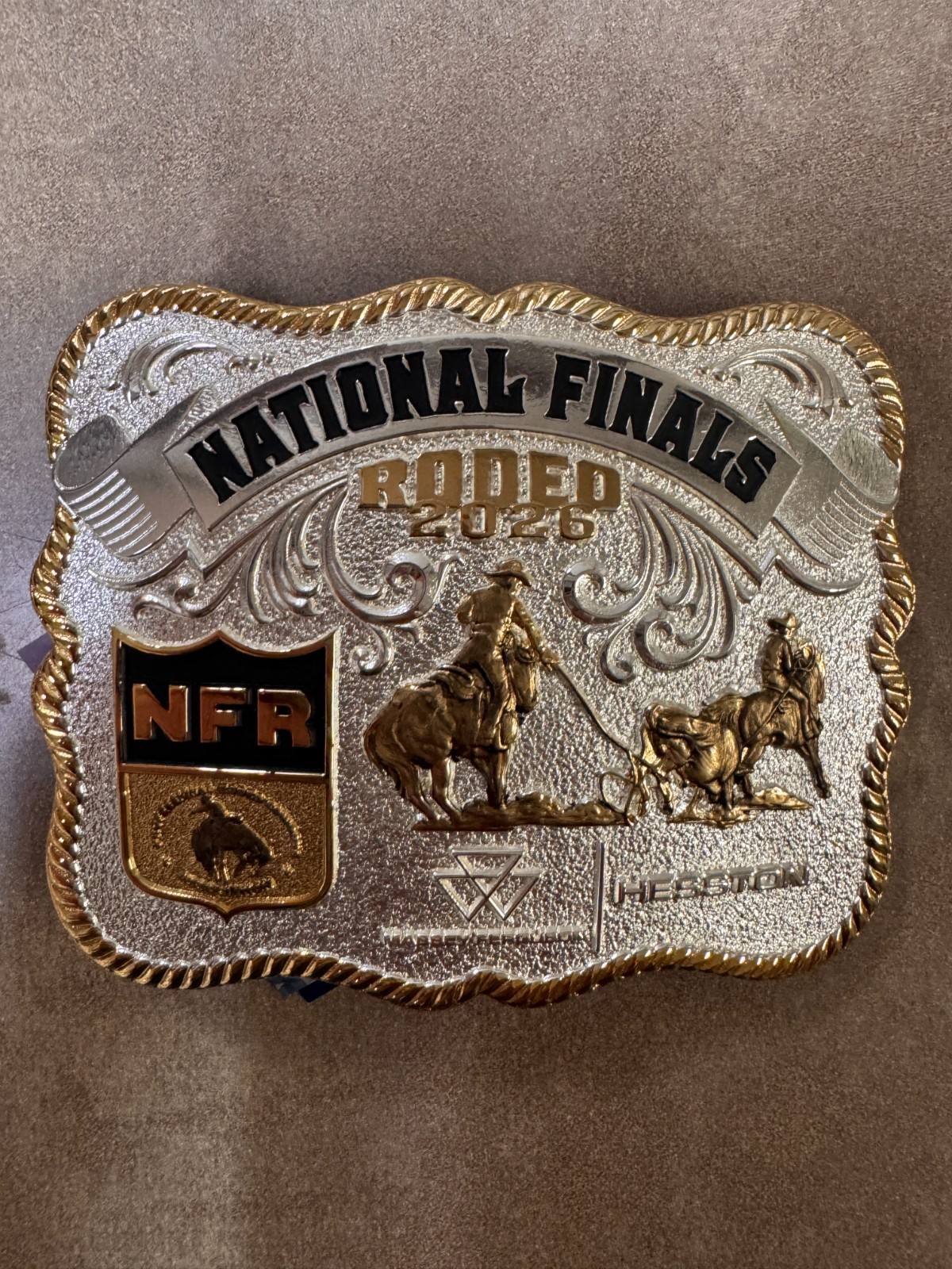 NEW 2026 "Gold & Silver" Adult Hesston National Finals Rodeo Belt Buckle NEW 2026 "Gold & Silver" Adult Hesston National Finals Rodeo Belt Buckle