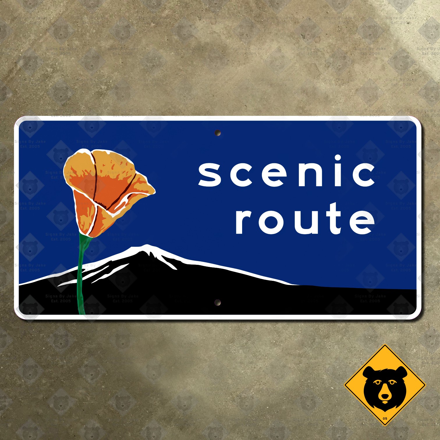 California poppy scenic route text highway marker road sign 1971 mountain 24x12 California poppy scenic route text highway marker road sign 1971 mountain 24x12