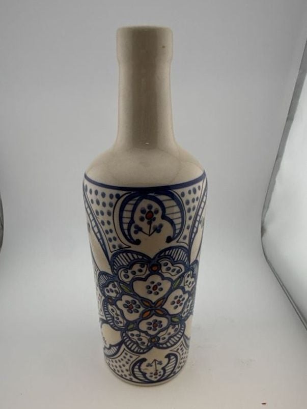 Hand Painted Ceramic Bottle Blue White Floral Moroccan Style 11 Inch Hand Painted Ceramic Bottle Blue White Floral Moroccan Style 11 Inch