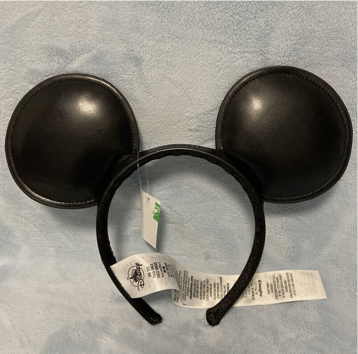 Genuine Disney Mickey Mouse Solid Black Faux Leather Ear Headband Disneyland Genuine Disney Mickey Mouse Solid Black Faux Leather Ear Headband Disneyland