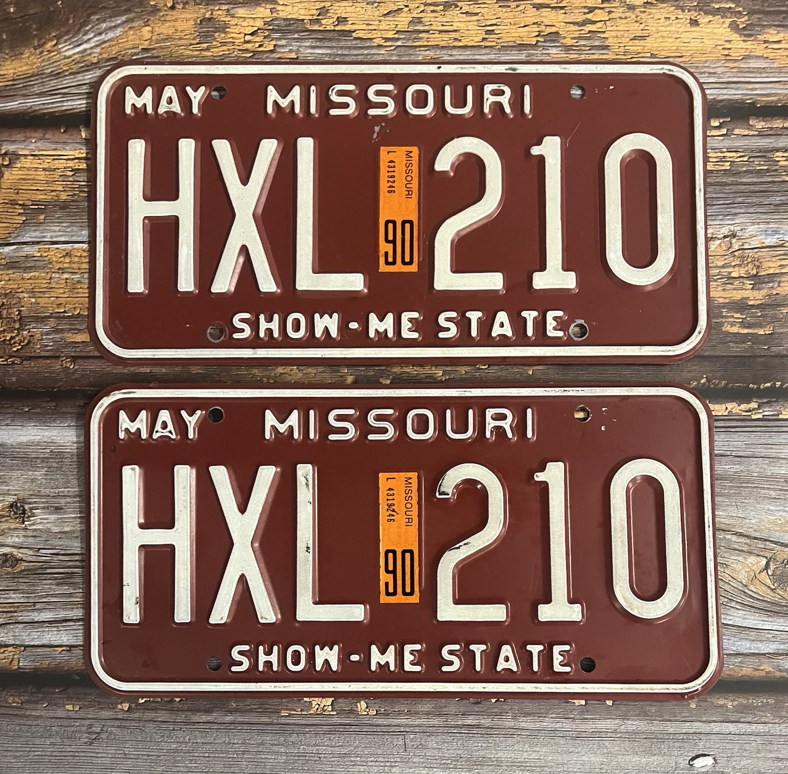 1990 Missouri Automobile License Plate Matched Pair / Set HXL 210 1990 Missouri Automobile License Plate Matched Pair / Set HXL 210