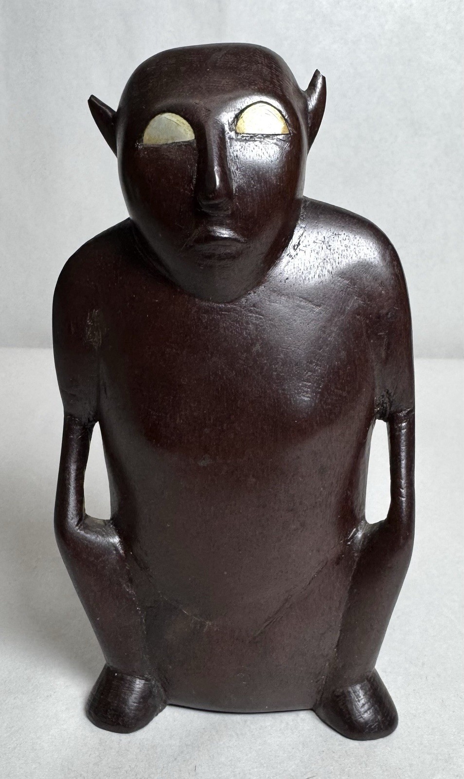 VTG Micronesia Tobi Island Squatting Figure Wood Carving Palau Inlaid Shell Eyes VTG Micronesia Tobi Island Squatting Figure Wood Carving Palau Inlaid Shell Eyes