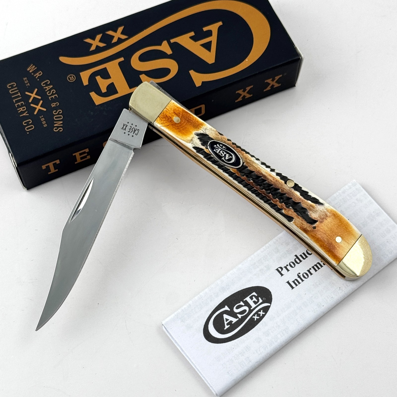 Case XX 39879 Slimline Trapper 6.5 BoneStag Stainless Steel Pocket Knife Case XX 39879 Slimline Trapper 6.5 BoneStag Stainless Steel Pocket Knife